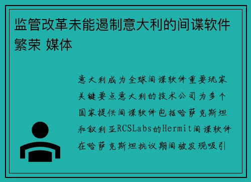 监管改革未能遏制意大利的间谍软件繁荣 媒体