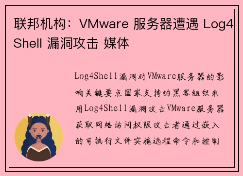 联邦机构：VMware 服务器遭遇 Log4Shell 漏洞攻击 媒体